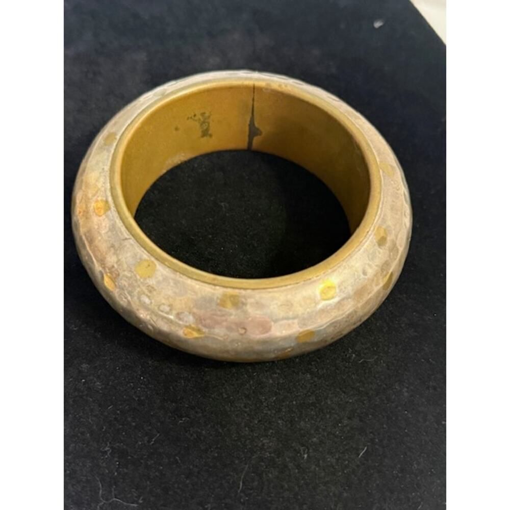 Vintage Brass and Silver Hammered Bangle Cuff Bracelet India
